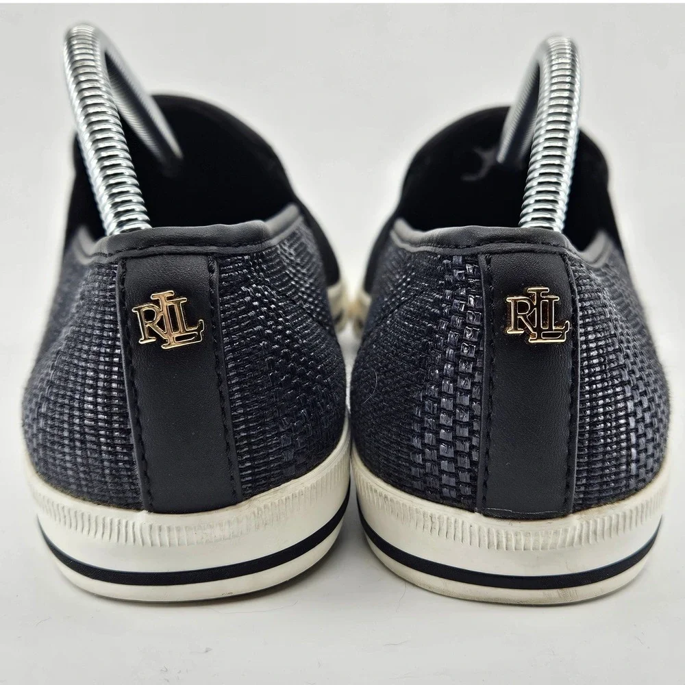 Womens Lauren Ralph Lauren Slip On Sneakers Size 9.5M Black Classic Woven Casual